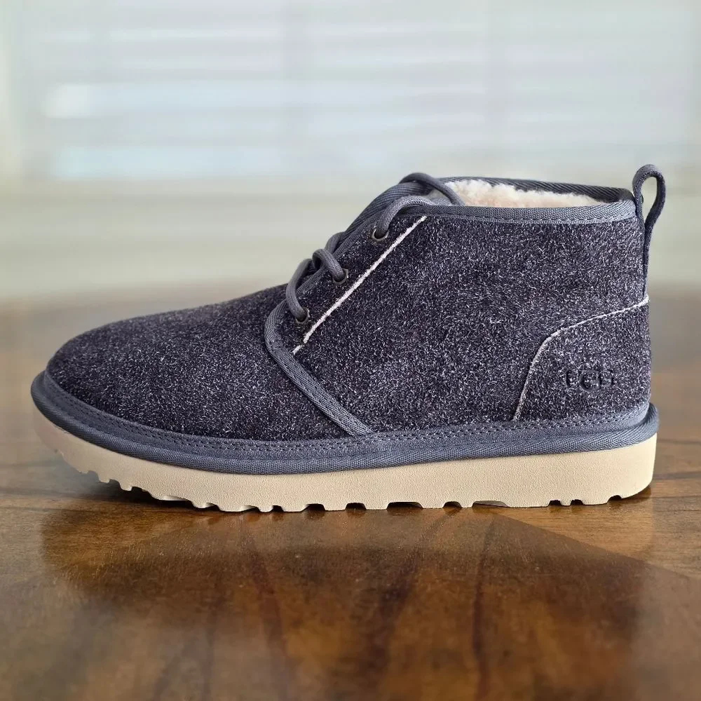 UGG Neumel Shaggy Suede Chukka Boots Dark Grey Men's Size 8 Real Fur New 1158219